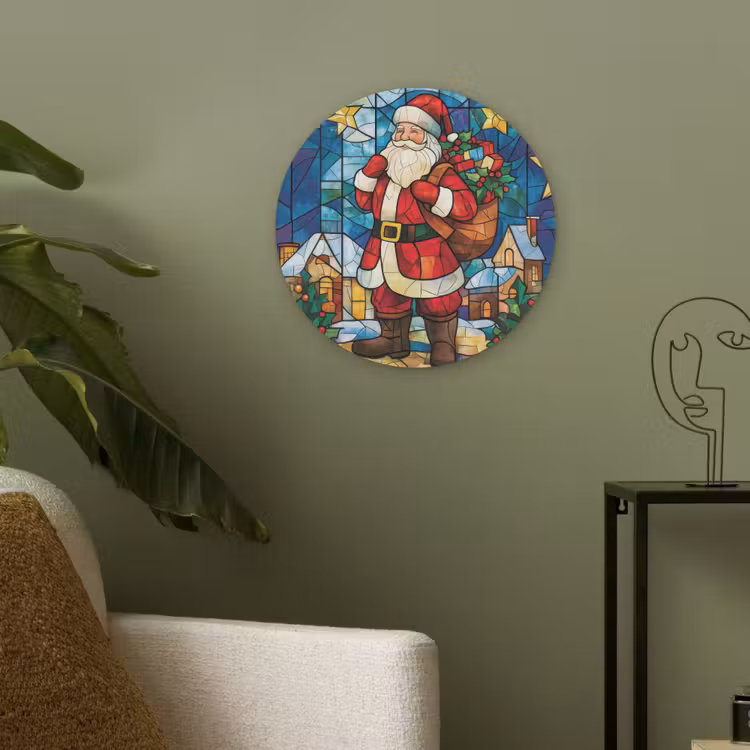 Kerstman - Glas - Kleurrijk Akoestische PET Vilt - Rond klein -sfeer2