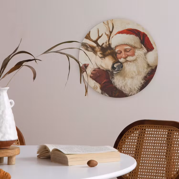 Kerstman - Rendier - Kerst - Christmas Akoestische PET Vilt - Rond klein -sfeer3