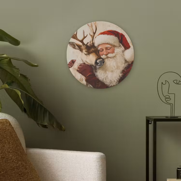 Kerstman - Rendier - Kerst - Christmas Akoestische PET Vilt - Rond klein -sfeer2