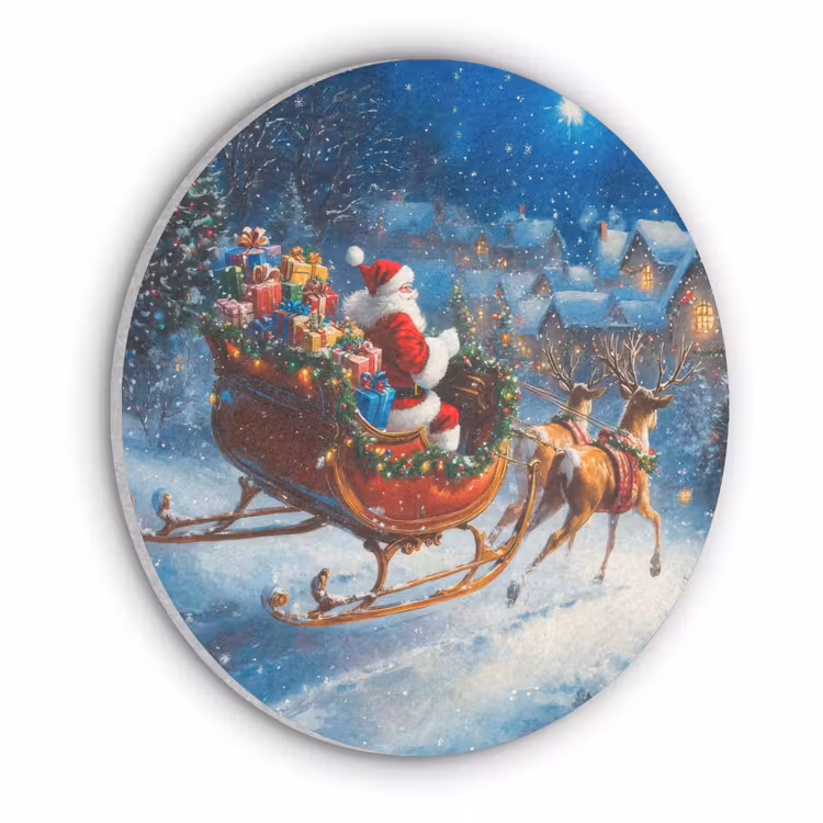 Kerstman - Rendier - Kerst - Sneeuw Akoestische PET Vilt - Rond klein -3d