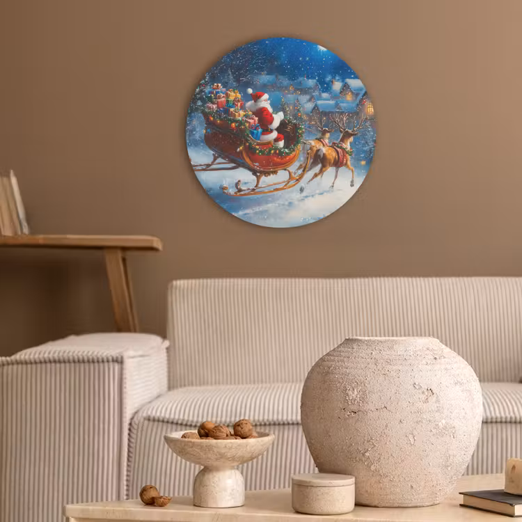 Kerstman - Rendier - Kerst - Sneeuw Akoestische PET Vilt - Rond klein -sfeer1