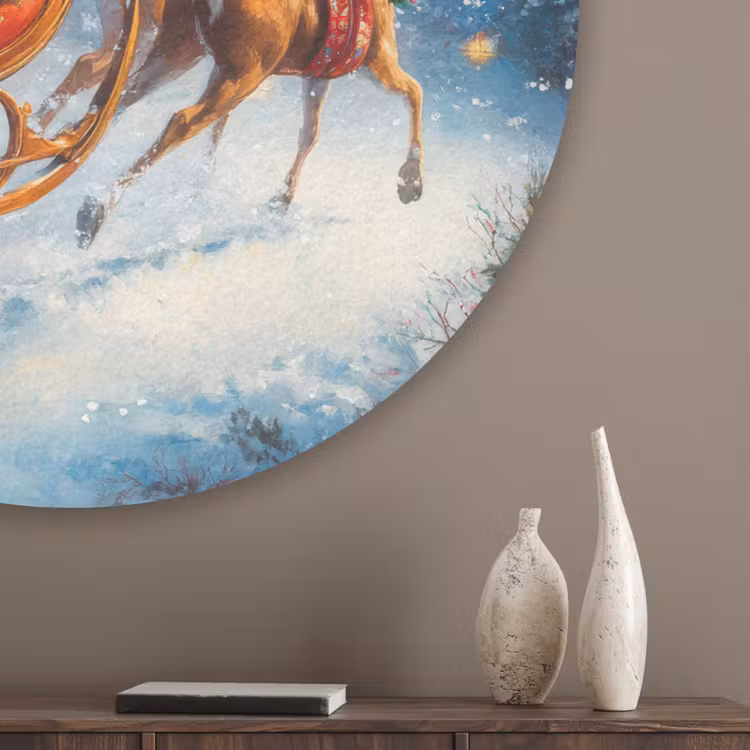 Kerstman - Rendier - Kerst - Sneeuw Akoestische PET Vilt - Rond klein -sfeer5_closeup