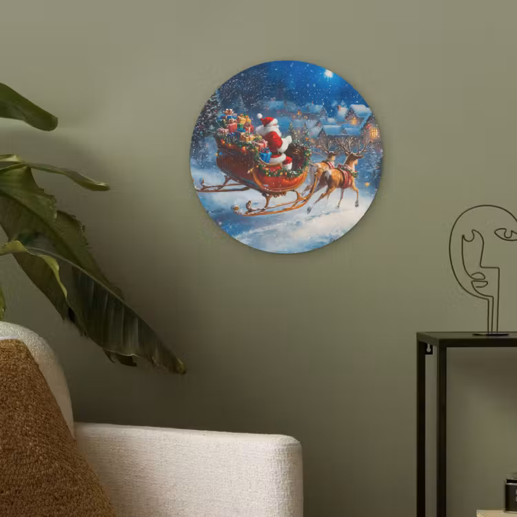 Kerstman - Rendier - Kerst - Sneeuw Akoestische PET Vilt - Rond klein -sfeer2