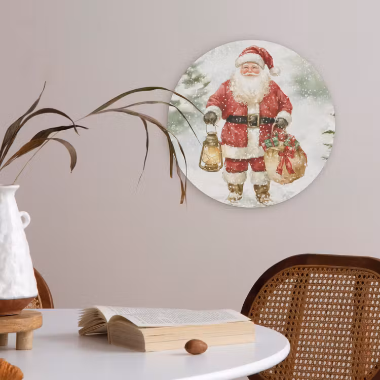 Kerstman- Winter - Sneeuw - Wit - Rood Akoestische PET Vilt - Rond klein -sfeer3