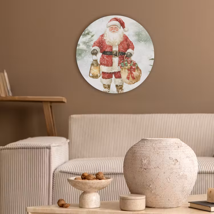Kerstman- Winter - Sneeuw - Wit - Rood Akoestische PET Vilt - Rond klein -sfeer1