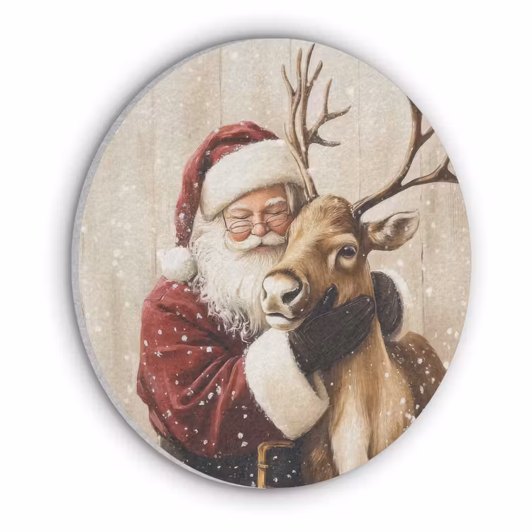 Kerstman - Rendier - Sneeuw - Kleurrijk Akoestische PET Vilt - Rond klein -3d