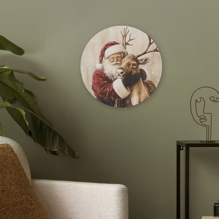 Kerstman - Rendier - Sneeuw - Kleurrijk Akoestische PET Vilt - Rond klein -sfeer2