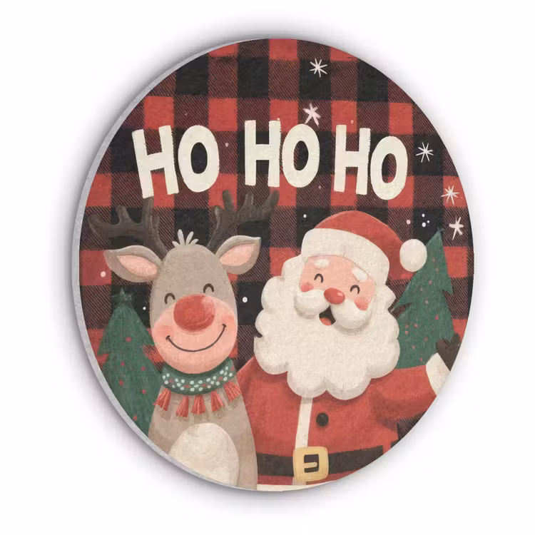 Kerstman - Rendier - Tekst - Rood - Zwart Akoestische PET Vilt - Rond klein -3d
