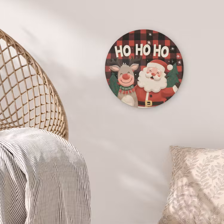 Kerstman - Rendier - Tekst - Rood - Zwart Akoestische PET Vilt - Rond klein -sfeer4