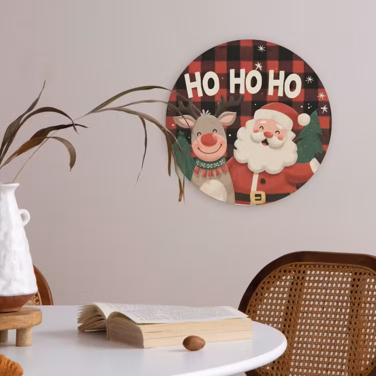 Kerstman - Rendier - Tekst - Rood - Zwart Akoestische PET Vilt - Rond klein -sfeer3