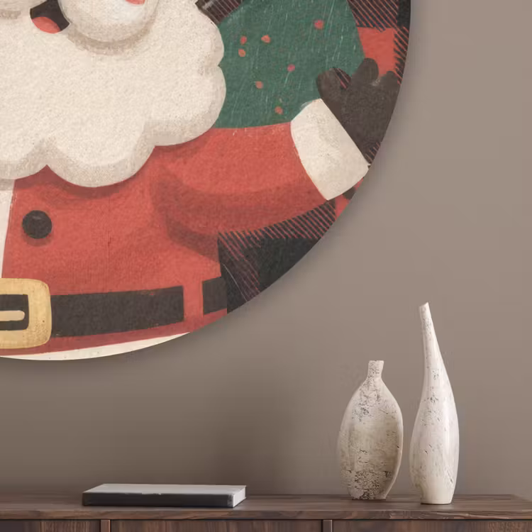 Kerstman - Rendier - Tekst - Rood - Zwart Akoestische PET Vilt - Rond klein -sfeer5_closeup