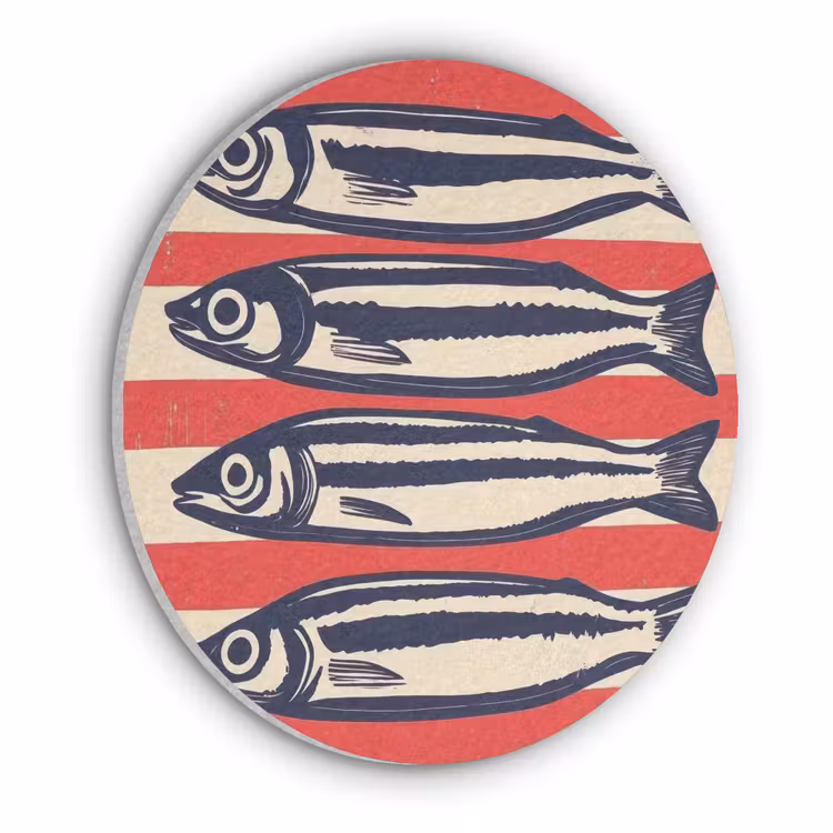 Sardines - Rood en beige strepen Akoestische PET Vilt - Rond klein -3d