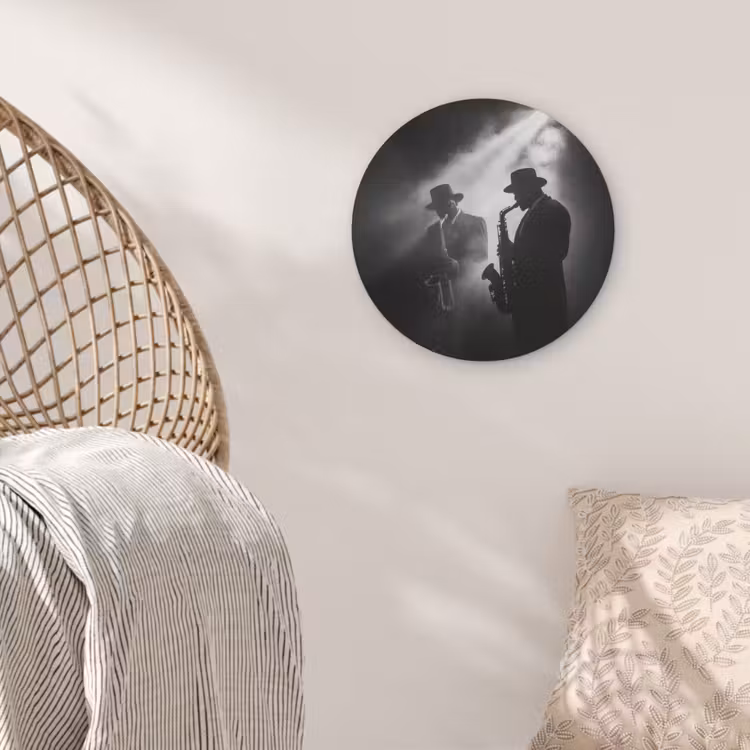 Saxofonisten - Hoeden - Rook - Licht Akoestische PET Vilt - Rond klein -sfeer4