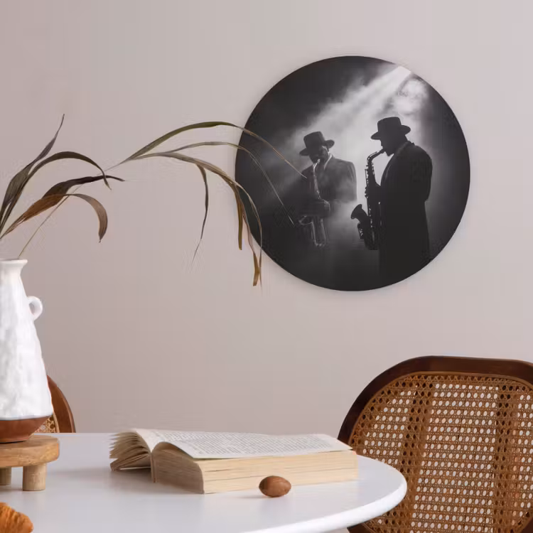 Saxofonisten - Hoeden - Rook - Licht Akoestische PET Vilt - Rond klein -sfeer3