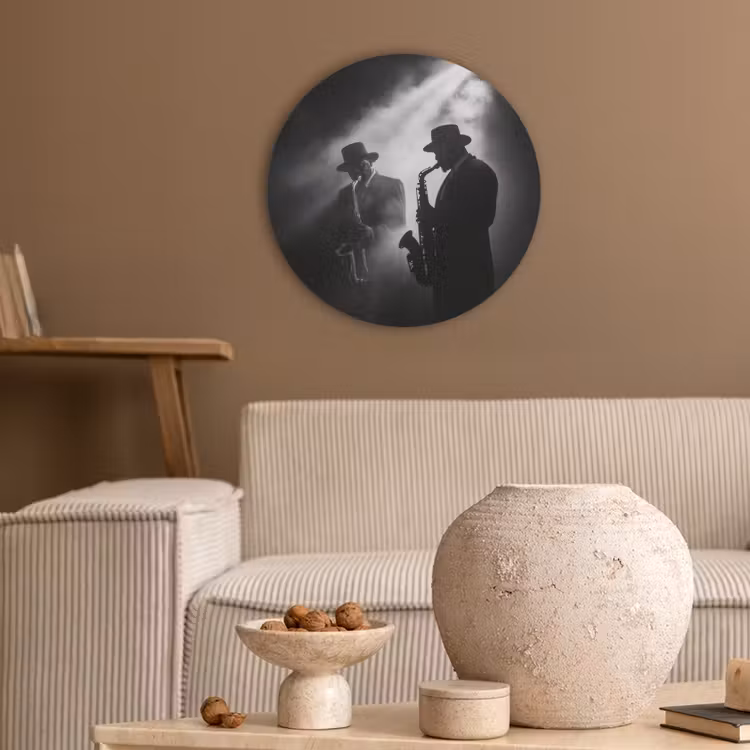 Saxofonisten - Hoeden - Rook - Licht Akoestische PET Vilt - Rond klein -sfeer1