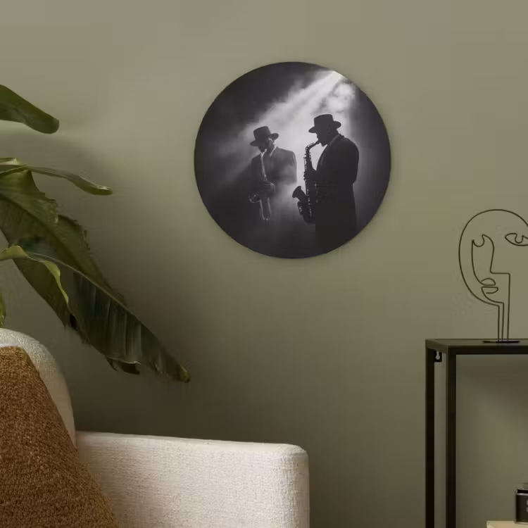Saxofonisten - Hoeden - Rook - Licht Akoestische PET Vilt - Rond klein -sfeer2