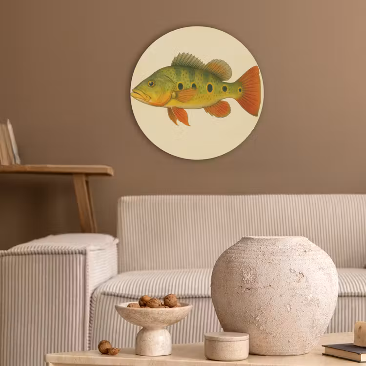 Schubben - Vis - Groen - Illustratie Akoestische PET Vilt - Rond klein -sfeer1