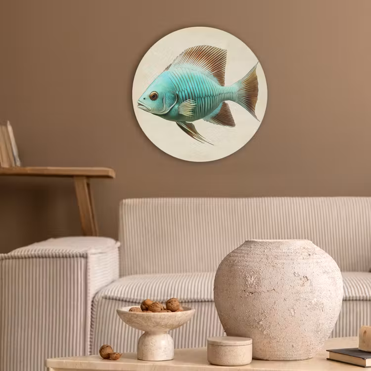 Schubben - Vis - Mint - Minimalistisch Akoestische PET Vilt - Rond klein -sfeer1