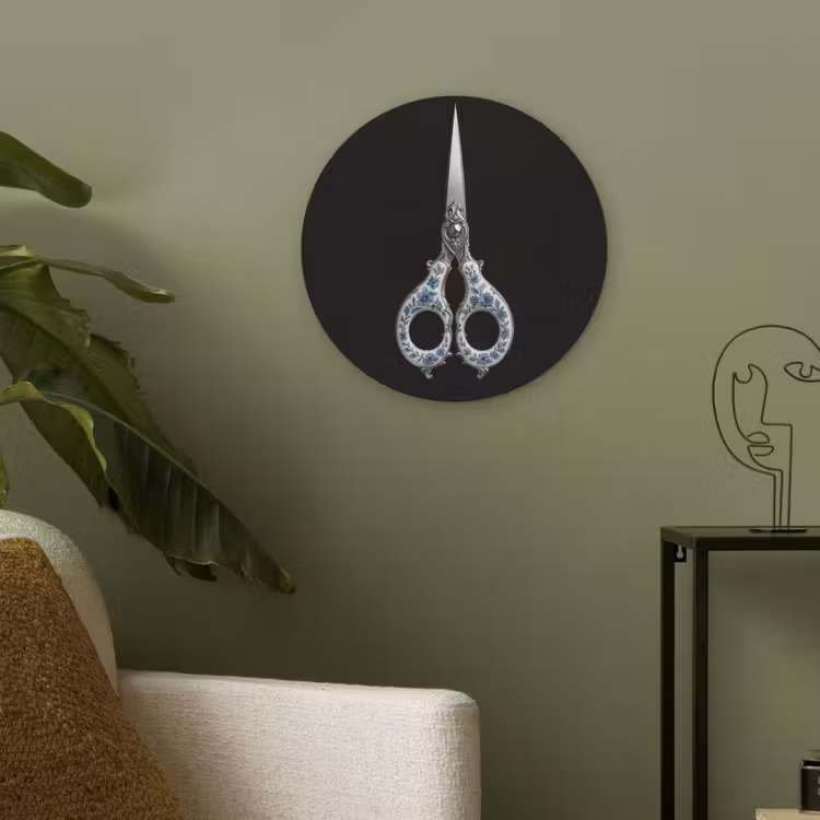 Schaar - Delfts blauw - Zwart Akoestische PET Vilt - Rond klein -sfeer2