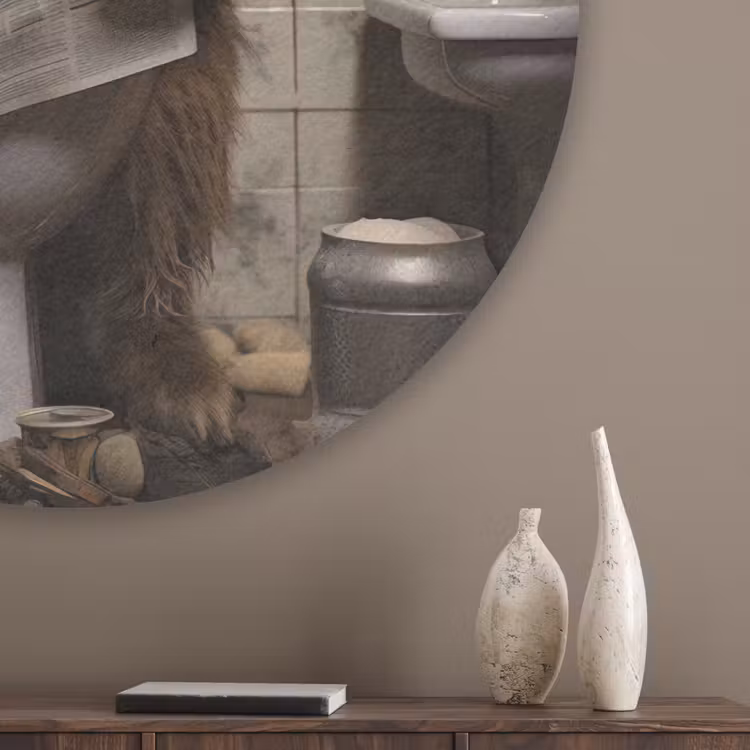 Schotse hooglander - Toilet - Krant - Badkamer Akoestische PET Vilt - Rond klein -sfeer5_closeup