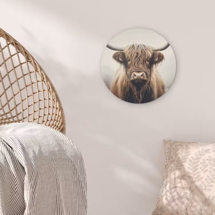 Schotse hooglander - Hoorns - Landschap Akoestische PET Vilt - Rond klein -sfeer4