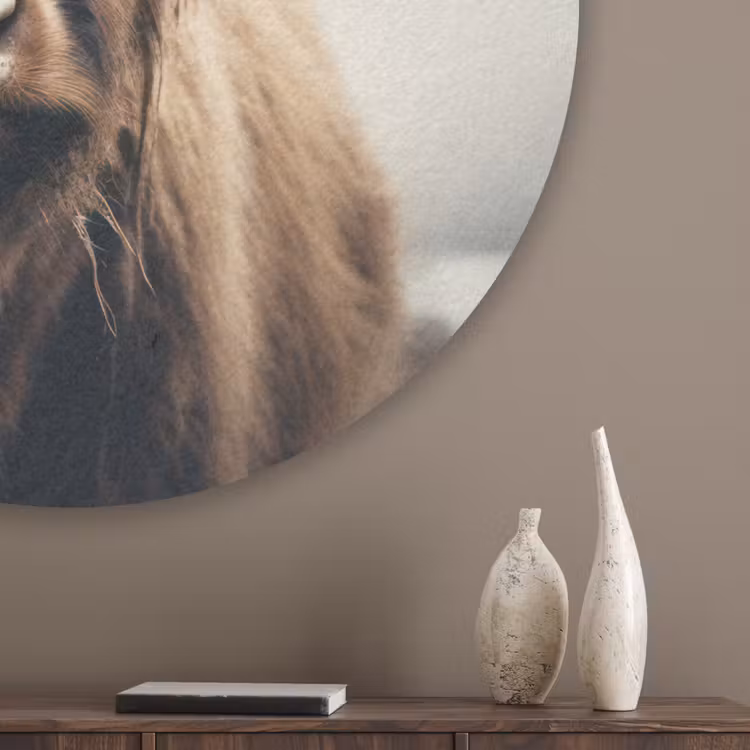 Schotse hooglander - Hoorns - Landschap Akoestische PET Vilt - Rond klein -sfeer5_closeup