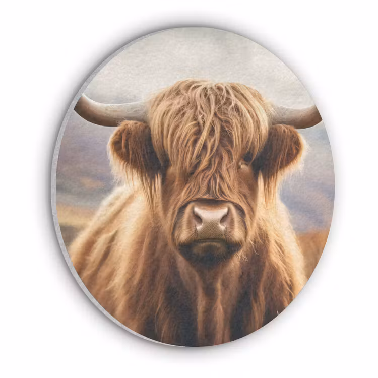 Schotse hooglander - Landschap - Dier Akoestische PET Vilt - Rond klein -3d