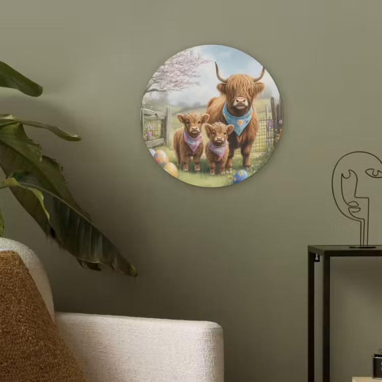 Schotsehooglanders - Paaseieren - Lente Akoestische PET Vilt - Rond klein -sfeer2
