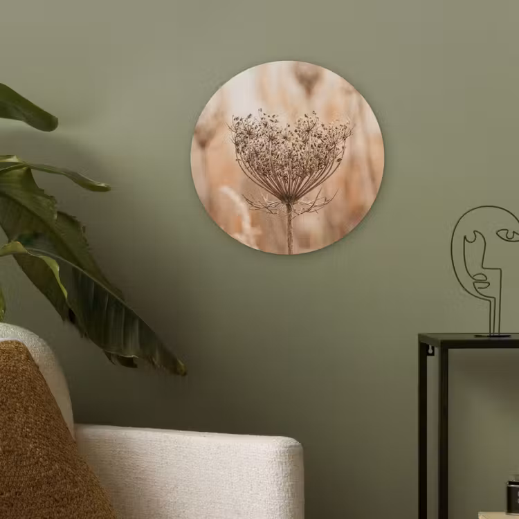 Schermbloem - Droogbloem - Winter - Beige - Minimalistisch Akoestische PET Vilt - Rond klein -sfeer2