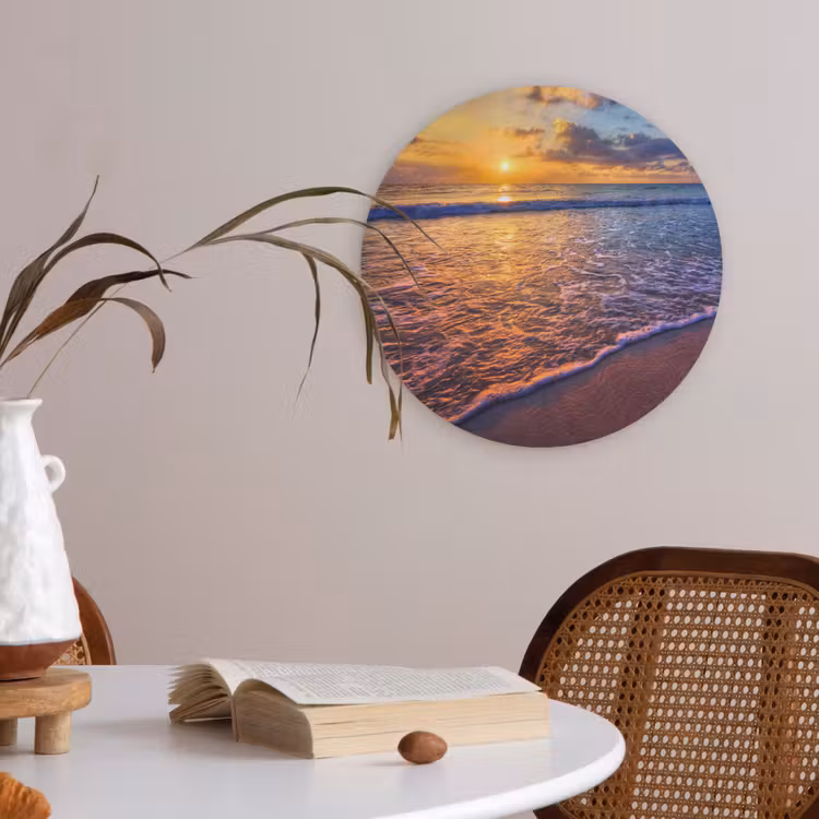 Zee - Strand - Zonsondergang - Wolken - Horizon Akoestische PET Vilt - Rond klein -sfeer3