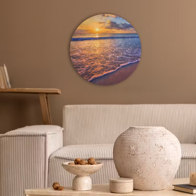 Zee - Strand - Zonsondergang - Wolken - Horizon Akoestische PET Vilt - Rond klein -sfeer1
