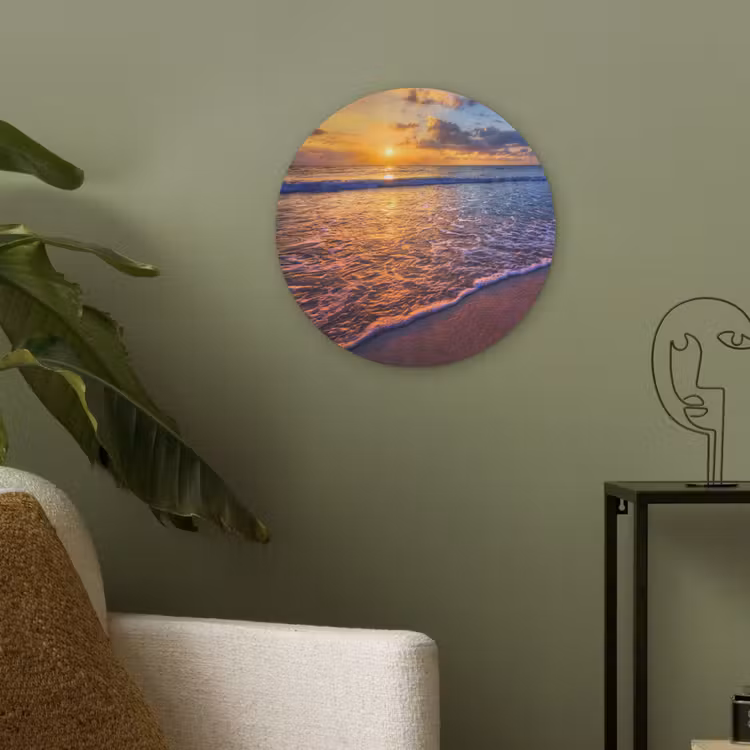 Zee - Strand - Zonsondergang - Wolken - Horizon Akoestische PET Vilt - Rond klein -sfeer2