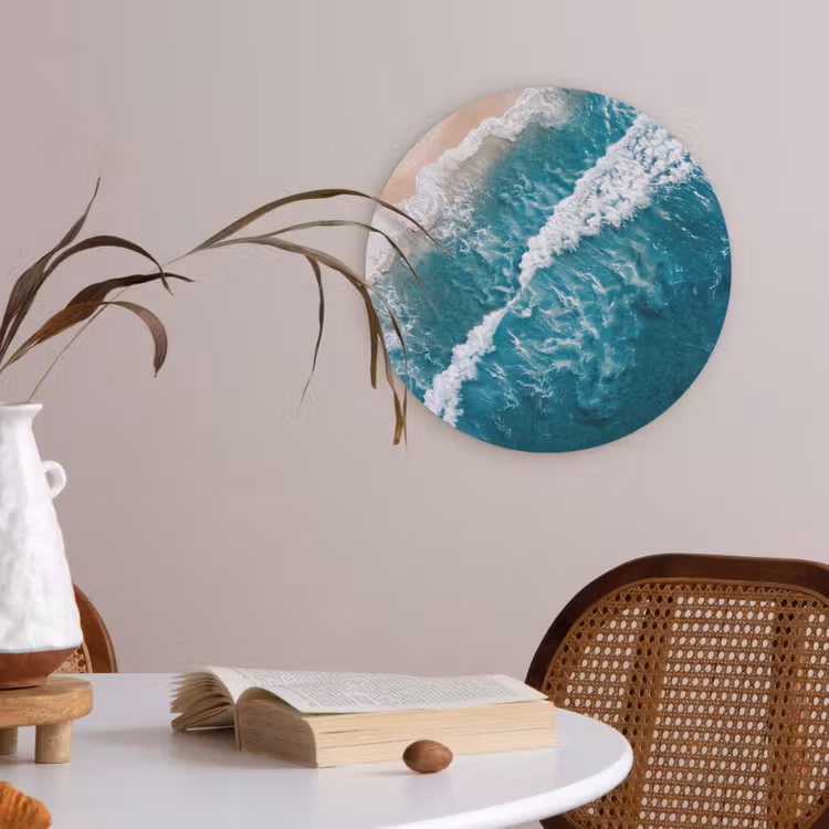 Zee - Strand - Golven - Natuur - Blauw Akoestische PET Vilt - Rond klein -sfeer3