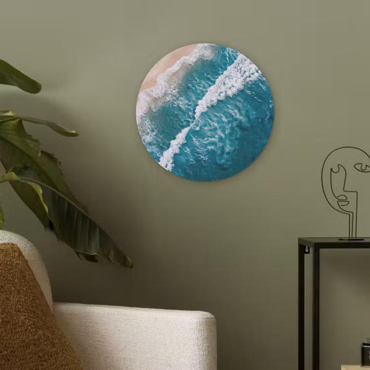 Zee - Strand - Golven - Natuur - Blauw Akoestische PET Vilt - Rond klein -sfeer2