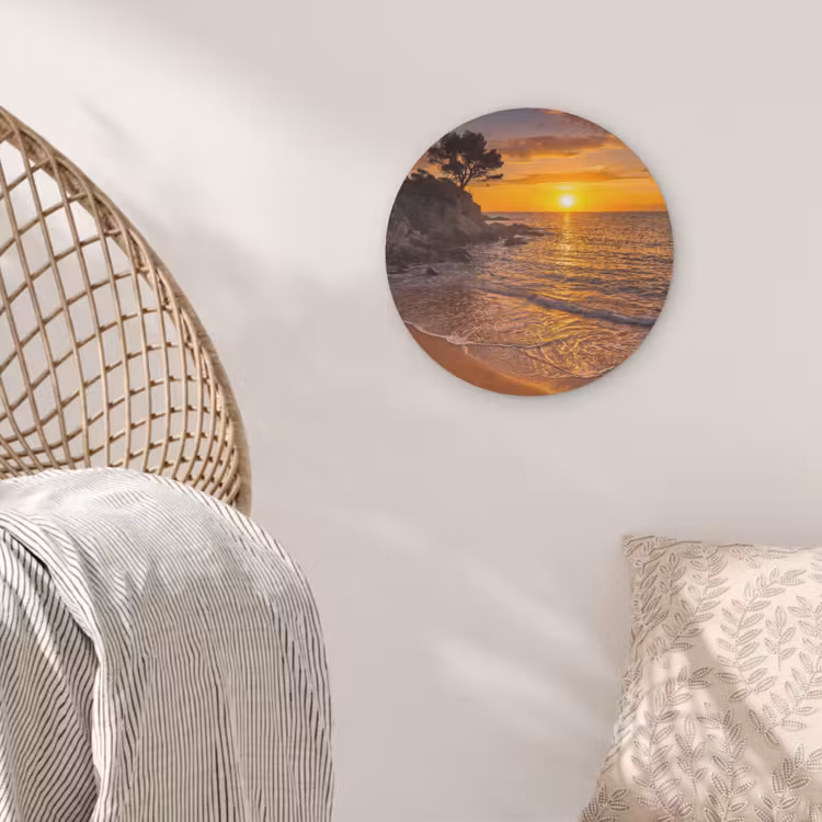 Zee - Kust - Zonsondergang - Natuur - Oranje Akoestische PET Vilt - Rond klein -sfeer4