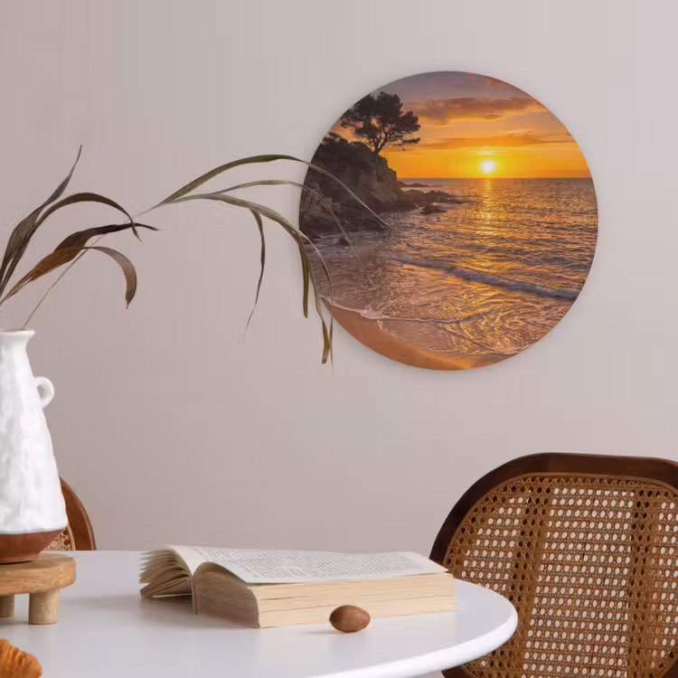 Zee - Kust - Zonsondergang - Natuur - Oranje Akoestische PET Vilt - Rond klein -sfeer3