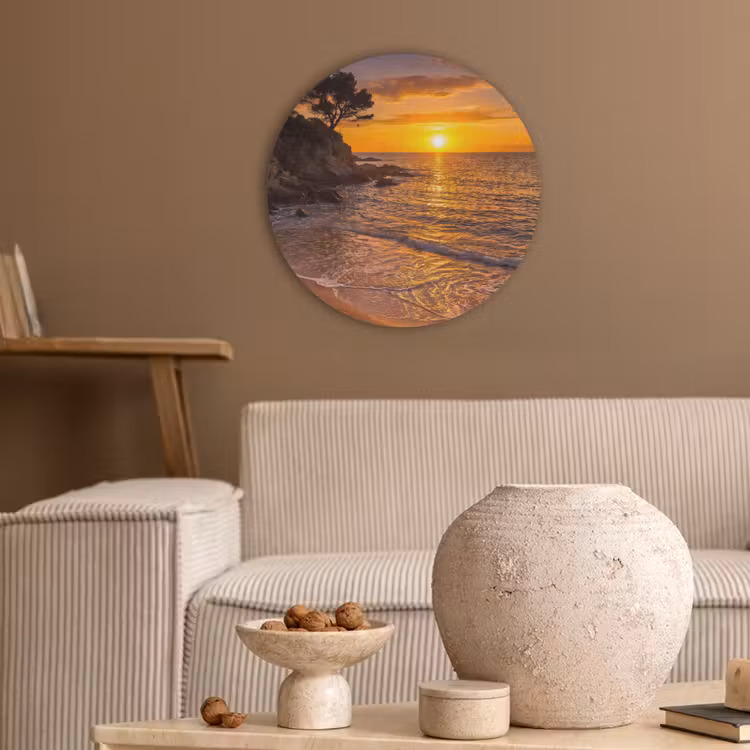 Zee - Kust - Zonsondergang - Natuur - Oranje Akoestische PET Vilt - Rond klein -sfeer1
