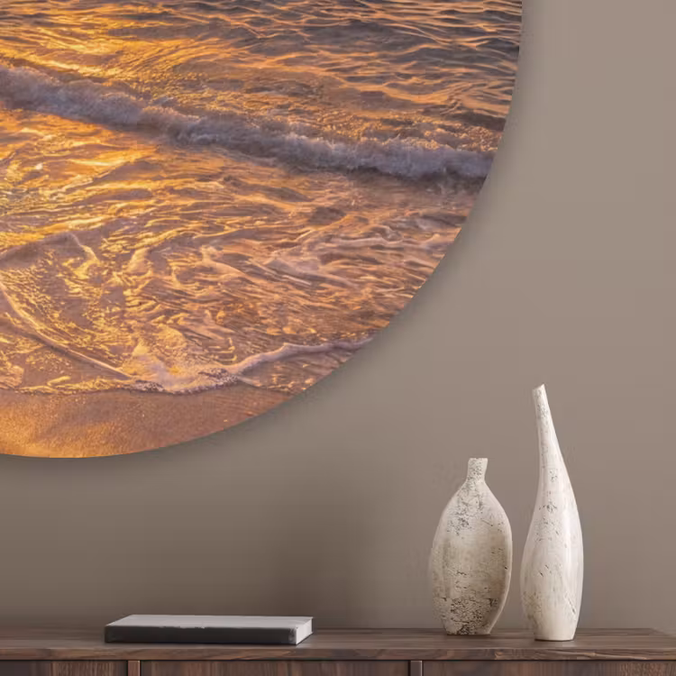 Zee - Kust - Zonsondergang - Natuur - Oranje Akoestische PET Vilt - Rond klein -sfeer5_closeup