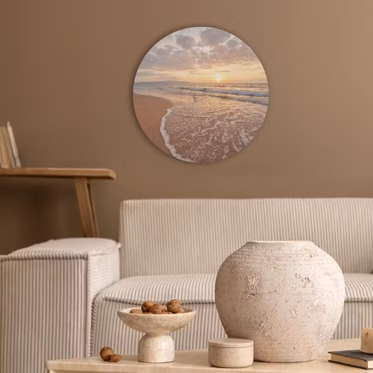 Zee - Kustlijn - Wolken - Landschap - Oranje Akoestische PET Vilt - Rond klein -sfeer1