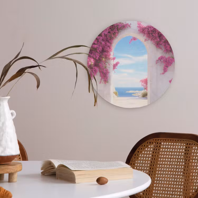 Zee - Roze - Bloemen - Poort Akoestische PET Vilt - Rond klein -sfeer3