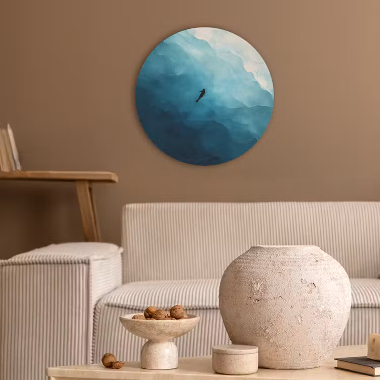 Zee - Silhouet - Abstract - Blauw Akoestische PET Vilt - Rond klein -sfeer1