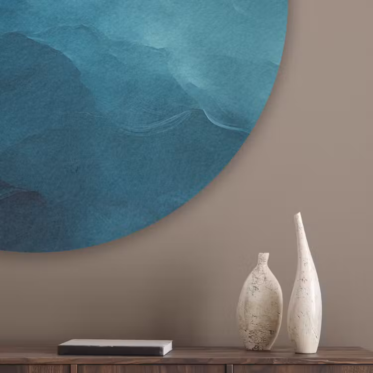 Zee - Silhouet - Abstract - Blauw Akoestische PET Vilt - Rond klein -sfeer5_closeup