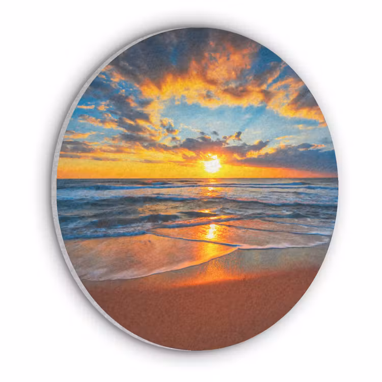 Zee - Zonsondergang - Strand - Wolken - Oranje Akoestische PET Vilt - Rond klein -3d