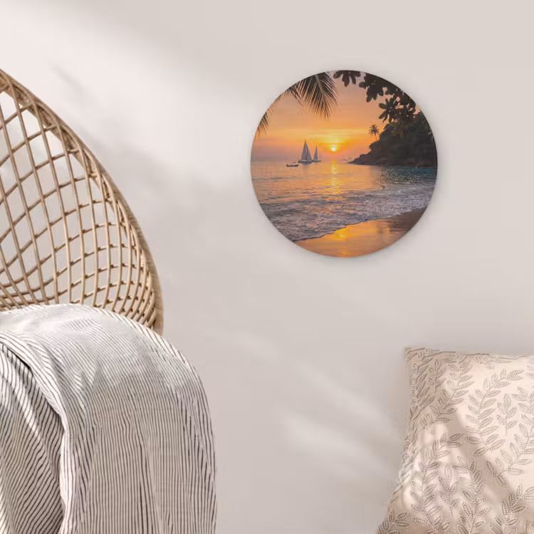 Zee - Zonsondergang - Boot - Natuur - Oranje Akoestische PET Vilt - Rond klein -sfeer4