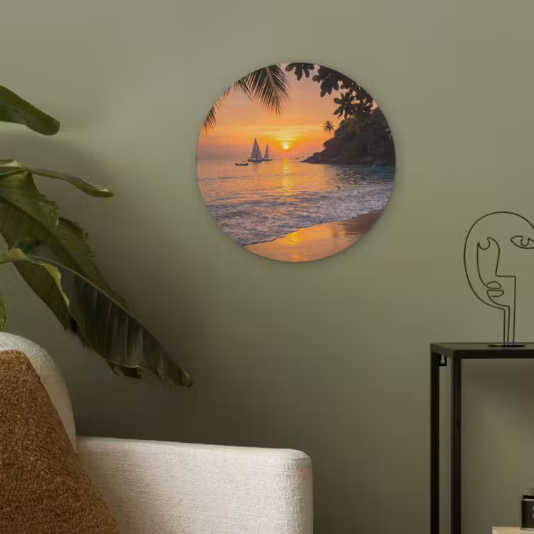 Zee - Zonsondergang - Boot - Natuur - Oranje Akoestische PET Vilt - Rond klein -sfeer2