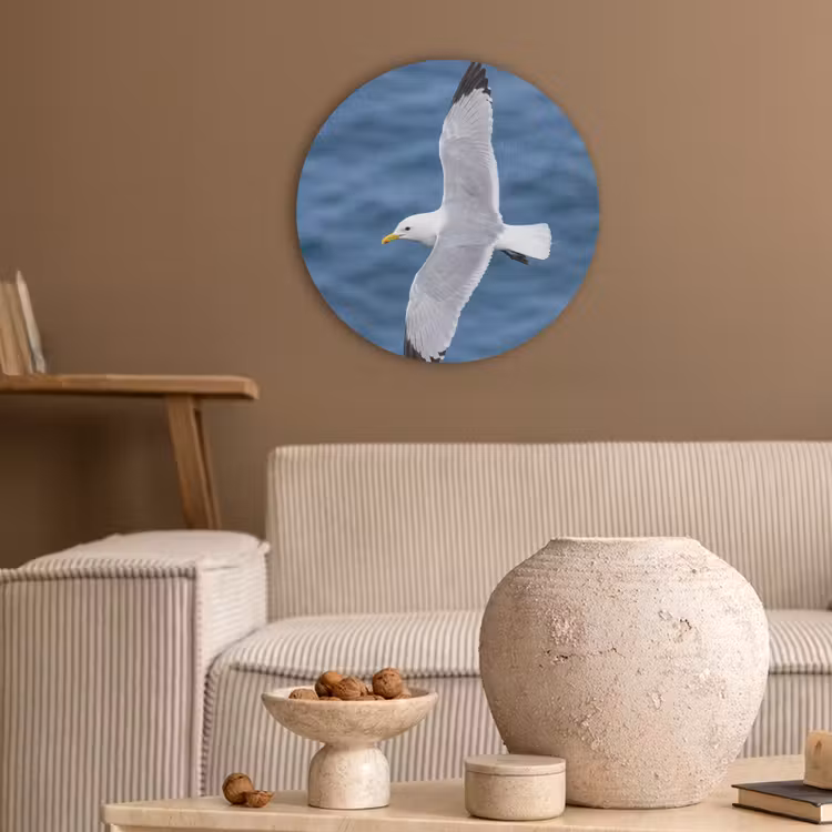 Zeemeeuw - Oceaan - Blauw Akoestische PET Vilt - Rond klein -sfeer1