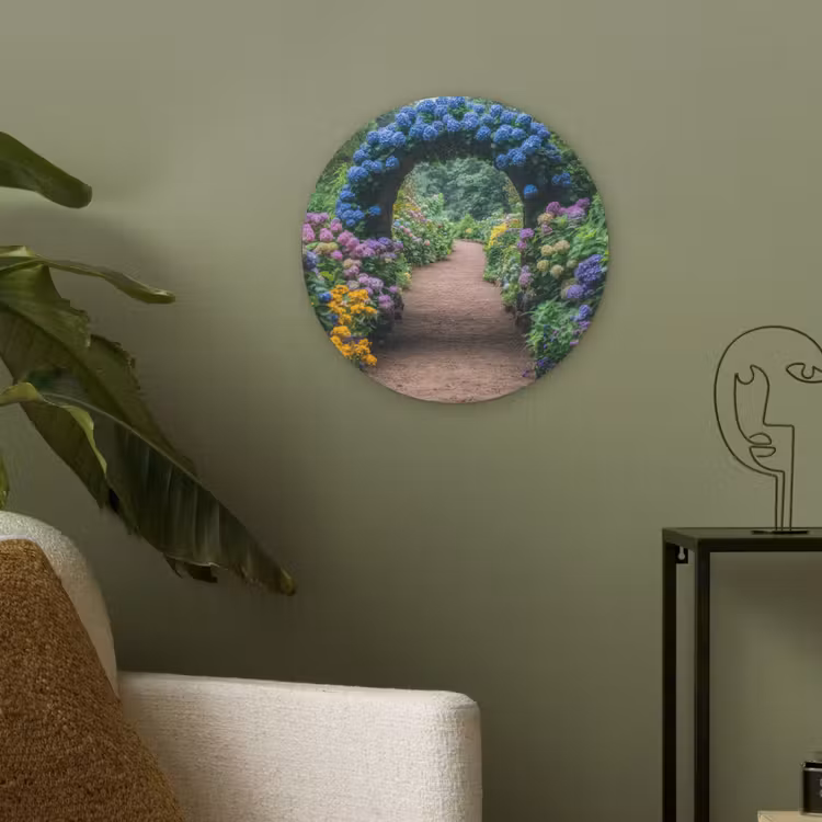 Doorkijk - Bloemen - Hortensia - Pad Akoestische PET Vilt - Rond klein -sfeer2