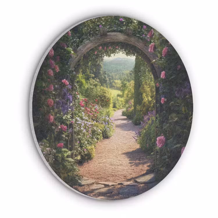 Doorkijk - Bloemen - Natuur - Rozenboog Akoestische PET Vilt - Rond klein -3d