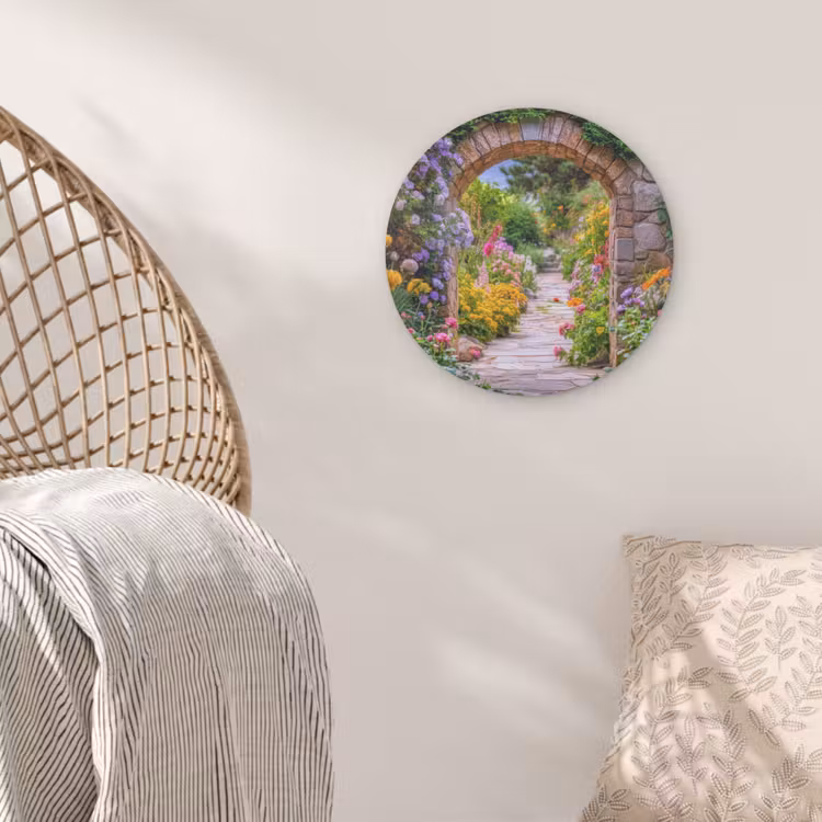 Doorkijk - Bloemen - Pad - Natuur Akoestische PET Vilt - Rond klein -sfeer4