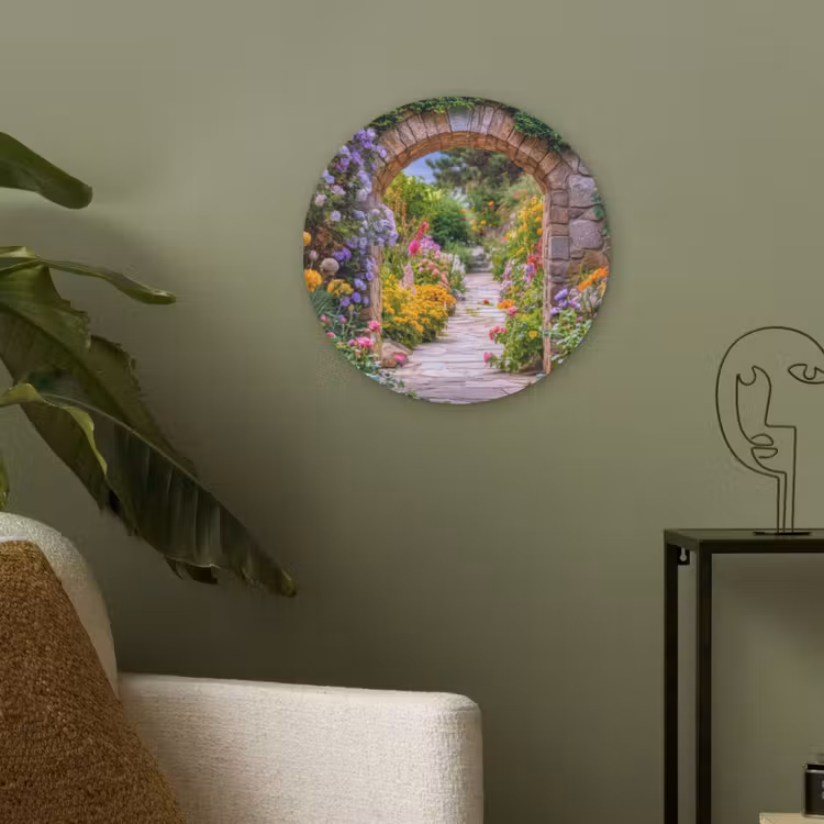 Doorkijk - Bloemen - Pad - Natuur Akoestische PET Vilt - Rond klein -sfeer2